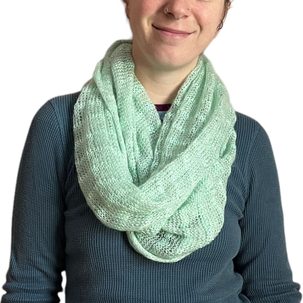 Mint Green Infinity Scarf With Sequins Lightweight Knit Loop Scarf Sparkly
